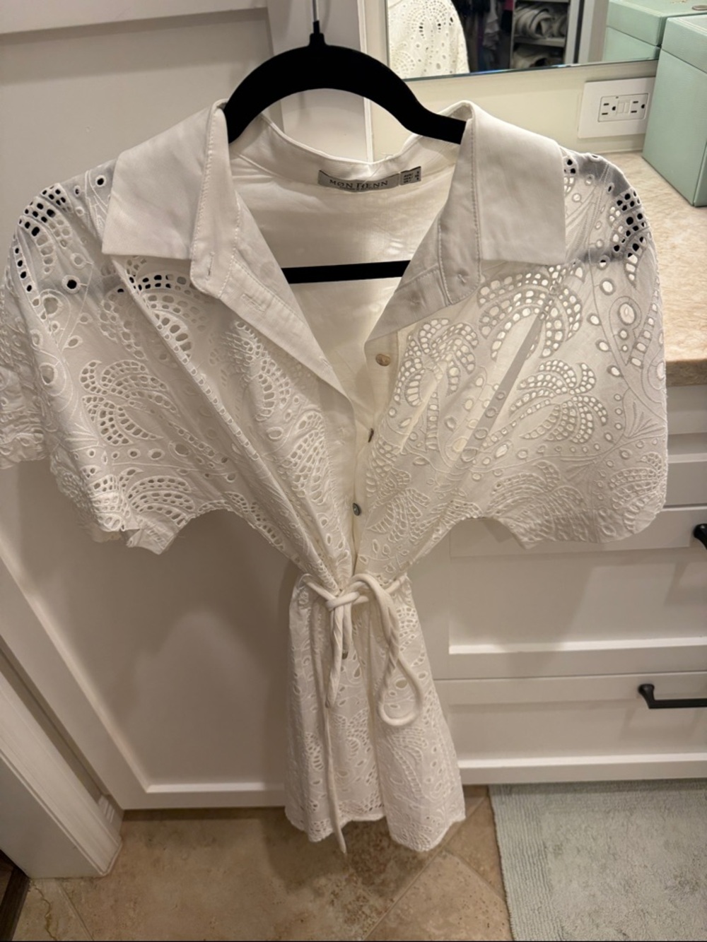 Eyelet Tie-Front Shirt Dress - White